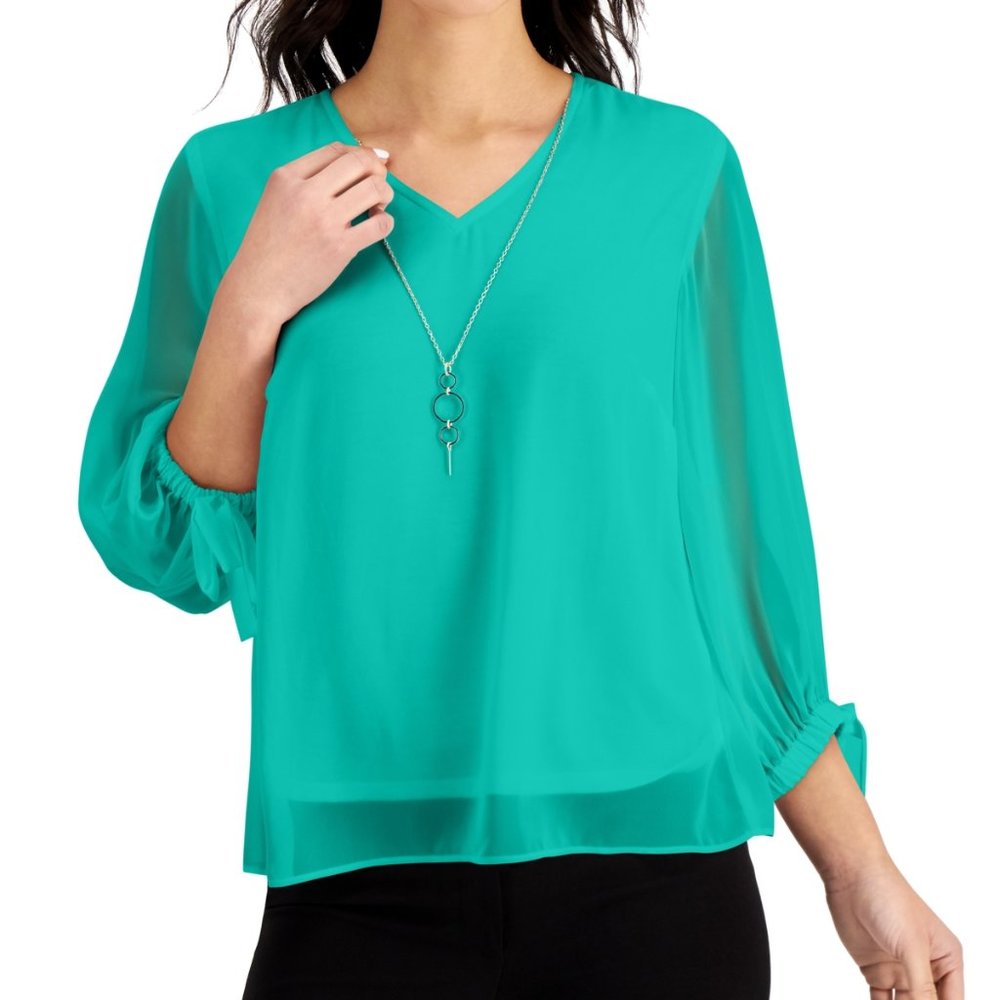 Jm Collection Tie-Sleeve Necklace Top